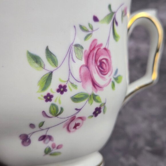 Crown Staffordshire Cup & Saucer Fine Bone China Pink Rose Floral Gold Accents - Picture 13 of 16
